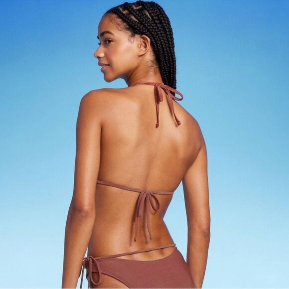 * NWT Wild Fable XXS (00) Brown Sparkly Beaded Bikini Triangle Top Swim - Picture 4 of 8